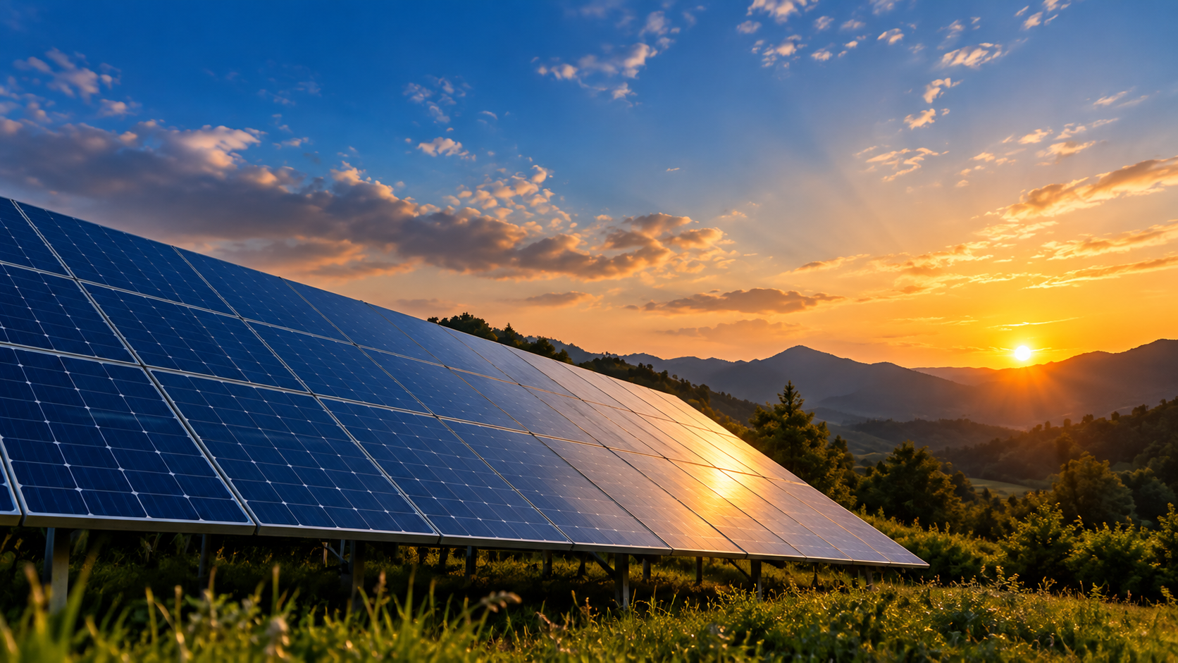 Fondo amanecer paneles solares
